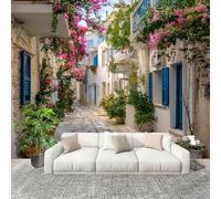 Fotomurale 300x210cm Fiori Romantici Della Città Carta da Parati Murale Effetto 3D Tessuti Non Tessuti Blu Muralo per Camera da letto Soggiorno Sfondo TV e Divano