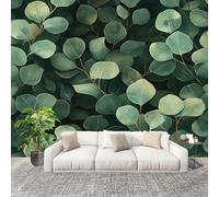 Fotomurale 300x210cm Motivo A Foglia Di Eucalipto Carta da Parati Murale Effetto 3D Tessuti Non Tessuti Verde Muralo per Camera da letto Soggiorno Sfondo TV e Divano