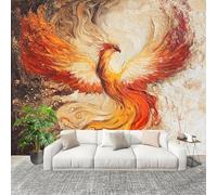 Fotomurale 350x256cm Fiamma Di Fenice Fantasy Carta da Parati Murale Effetto 3D Tessuti Non Tessuti Rosso-Arancio Muralo per Camera da letto Soggiorno Sfondo TV e Divano