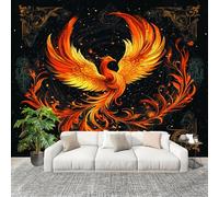 Fotomurale 350x256cm Fiamma Di Fenice Fantasy Carta da Parati Murale Effetto 3D Tessuti Non Tessuti Nero Muralo per Camera da letto Soggiorno Sfondo TV e Divano