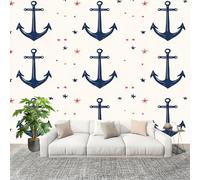 Fotomurale 350x256cm Stampa Di Ancora Oceanica Carta da Parati Murale Effetto 3D Tessuti Non Tessuti Bianco Muralo per Camera da letto Soggiorno Sfondo TV e Divano