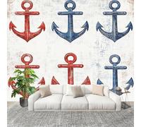 Fotomurale 350x256cm Tema Dell'Ancora sailing Carta da Parati Murale Effetto 3D Tessuti Non Tessuti Bianco Muralo per Camera da letto Soggiorno Sfondo TV e Divano