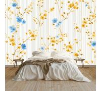 Fotomurale 3D 150 x 105 cm per Cameretta Bambini Carta da Parati in TNT Premium Bianco Pastorale Fresco Floreale Strisce - Decorazione Muro per Camera dei Ragazzi e Ragazze, Facile da Installare