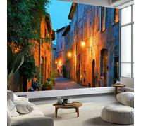 Fotomurale 3D 200 x 140 cm per Cameretta Bambini Carta da Parati in TNT Premium Retro Luci E Ombre Piccola Città Strade - Decorazione Muro per Camera dei Ragazzi e Ragazze, Facile da Installare