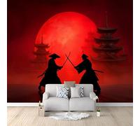 Fotomurale 3D 200 x 140 cm per Cameretta Bambini Carta da Parati in TNT Premium Rosso Giapponese Duello Tra Samurai Spadaccino - Decorazione Muro per Camera dei Ragazzi e Ragazze, Facile da Installare