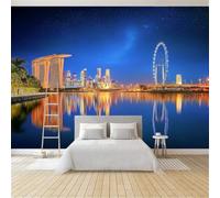 Fotomurale 3D 250 x 175 cm per Cameretta Bambini Carta da Parati in TNT Premium Blu Moderno Città Vista Notturna Grattacieli - Decorazione Muro per Camera dei Ragazzi e Ragazze, Facile da Installare