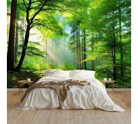 Fotomurale 3D 250 x 175 cm per Cameretta Bambini Carta da Parati in TNT Verde Artistico Foresta Primordiale Luci E Ombre - Decorazione Muro per Camera dei Ragazzi e Ragazze, Facile da Installare