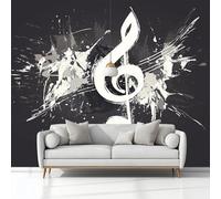 Fotomurale 3D 300 x 210 cm per Cameretta Bambini Carta da Parati in TNT Premium Nero Arte Note Musicali Pentagrammi Graffiti, Decorazione Muro per Camera dei Ragazzi e Ragazze - Facile da Installare