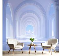 Fotomurale 3D Carta Da Parati Blu Bianco Arco Semplice 250X170Cm Murales Panoramica 3D,Carta Da Parati Fotomurale Arte Luce Ombra Architettura Geometrica Per Soggiorno,Camera Letto Stanza Bambini