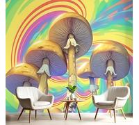 Fotomurale 3D Carta Da Parati Colori Dell'Arcobaleno Fungo Vortice 350X260Cm Murales Panoramica 3D,Carta Da Parati Fotomurale Arte Piante Psichedeliche Per Soggiorno,Camera Letto Stanza Bambini