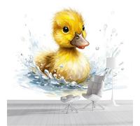 Fotomurale 3D Carta Da Parati Giallo Anatre Nell'Acqua 450X300Cm Murales Panoramica 3D,Carta Da Parati Fotomurale Arte Illustrazioni Di Animali Ad Acquerello Per Soggiorno,Camera Letto Stanza Bambini
