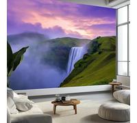Fotomurale 3D Carta Da Parati Paesaggio Naturale Cascata Di Skogafoss In Islanda 300 x 210 cm, Carta Da Parati Camera Letto Moderna Fotomurali Verde Murales Poster Gigante Moda Decorazione Da Muro