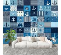 Fotomurale 400x280cm Tema Dell'Ancora Oceanica Carta da Parati Murale Effetto 3D Tessuti Non Tessuti Multicolore Muralo per Camera da letto Soggiorno Sfondo TV e Divano