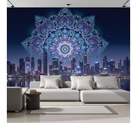 Fotomurale Carta da parati 400x280cm Seta Murale alla moda Decorazione da Muro XXL Poster Gigante Design Soggiorno Cameretta Carta per pareti Vista notturna futura Città di Mandala