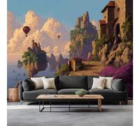 Fotomurale Carta da Parati Arte Digitale Isola Fluttuante Castello 300 x 210 cm Fotomurali Murale Poster Gigante, Marrone Moderna Carta da Parati per Camera Letto Soggiorno Stanza dei Bambini