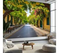 Fotomurale Carta da Parati Foglie Scena Di Strada Di Una Città Greca 400 x 280 cm Fotomurali Murale Poster Gigante, Verde Moderna Carta da Parati per Camera Letto Soggiorno Stanza dei Bambini