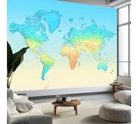 Fotomurale Carta da Parati Mappa Del Mondo Vintage Realizzata Ad Acquerello 200 x 140 cm Fotomurali Murale Poster Gigante, Blu Moderna Carta da Parati per Camera Letto Soggiorno Stanza dei Bambini