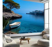 Fotomurale Carta da Parati Paesaggio Naturale Acqua Di Mare Di Maiorca Barche 200 x 140 cm Fotomurali Murale Poster Gigante, Blu Moderna Carta da Parati per Camera Letto Soggiorno Stanza dei Bambini