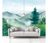 Fotomurale Carta da Parati Pittura A Olio Colline Pini 350 x 256 cm Fotomurali Murale Poster Gigante, Verde Moderna Carta da Parati, per Camera Letto Soggiorno Stanza dei Bambini