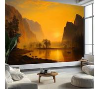 Fotomurale Carta da Parati Scenario Naturale Tramonto Nella Valle Di Yosemite 200 x 140 cm Fotomurali Murale Poster, Arancione Moderna Carta da Parati per Camera Letto Soggiorno Stanza dei Bambini