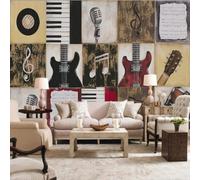 Fotomurale Chitarra Carta da Parati Musica Retrò 3D Fotomurali In Tessuto Non Tessuto 250x175 Decorazione Parete Camere da Letto Soggiorno Pareti Murale Poster Giganti a-2771