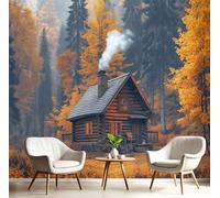 Fotomurale da Parete 3D, Paesaggio Autunnale Della Capanna Nella Foresta Carta Da Parati In Tessuto di Seta Murale Decorazione Da Muro, 450Lx315A cm arancione Fotomurali Decorazione Soggiorno