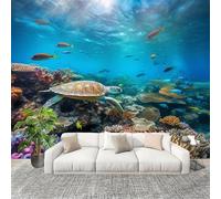 Fotomurale da Parete Il Mondo Sottomarino Tartarughe Marine Coralli Decorazioni D'interni Pareti Camera De Letto Soggiorno 3D Carta Parati Mondiale Tessuto Non Tessuto Murali Poster 200x140 cm