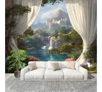 Fotomurale da Parete Paesaggio Della Cascata Fuori Dalla Finestra Decorazioni D'interni Pareti Camera De Letto Soggiorno 3D Carta Parati Verde Tessuto Non Tessuto Murali Poster 400x280 cm