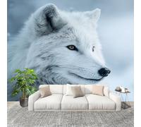 Fotomurale da Parete Primo Piano Del Lupo Artico Decorazioni D'interni Pareti Camera De Letto Soggiorno 3D Carta Parati Bianco Tessuto Non Tessuto Murali Poster 250x175 cm