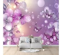 Fotomurale Fiori e Farfalle Viola Carta da Parati Da Sogno 3D Fotomurali In Tessuto Non Tessuto 350x256 Decorazione Parete Camere da Letto Soggiorno Pareti Murale Poster Giganti a-3813