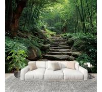 Fotomurale Gradini In Pietra Della Junglea di Bambù Murale in Tessuto Non Tessuto Poster Gigante 400x280 cm Verde Carta da Parati per Diverse Stanze Carta da Parete, Murale Alla Moda