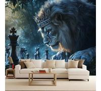 Fotomurale leone Carta da parati murale 400x280 cm TNT Murale Il Re Leone Scacchi alla moda Decorazione da Muro XXL Poster Gigante Design Carta per pareti Animale