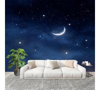 Fotomurale Luna Nel Cielo Stellato Da Sogno Murale in Tessuto Non Tessuto Poster Gigante 350x256 cm Blu Carta da Parati per Diverse Stanze Carta da Parete, Murale Alla Moda