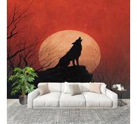 Fotomurale Lupo Della Notte Di Luna Gotica Murale in Tessuto Non Tessuto Poster Gigante 400x280 cm Colore Arancione Carta da Parati per Diverse Stanze Carta da Parete, Murale Alla Moda