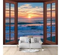 Fotomurale Murales Paesaggio Marino Sulla Spiaggia Carta da Parati Panoramica 430x300 cm Vista Dalla Finestra Sull'oceano Fotomurali Tessuto Non Tessuto Decorazione Parete Poster Pareti Murale q.5323