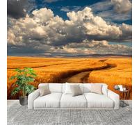 Fotomurale Paesaggio di Un Campo di Grano Dorato Murale in Tessuto Non Tessuto Poster Gigante 250x175 cm Cielo Azzurro Carta da Parati per Diverse Stanze Carta da Parete, Murale Alla Moda