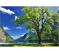Fotomurale Paesaggio le Carta da Parati Grande Albero Sul Lago di Montagna 3D Fotomurali In Tessuto Non Tessuto 150x105 Decorazione Parete Camere da Letto Soggiorno Pareti Murale Poster a-8393