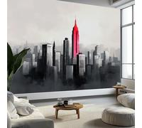 Fotomurale Soggiorno 200 x 140 cm Carta da parati Fogli Architettura Urbana, Fotomurali in Tnt Murale Decorazione da Muro Edificio Rosso Geometria Poster Design Cameretta Carta per pareti