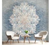 Fotomurale Soggiorno Blu Argento Mandala Della Personalità,Carta Da Parati 300X210Cm Murale Piante Di Moda 3D Alla Decorazione Da Muro Xxl Poster Gigante Cameretta Per Camera Da Letto