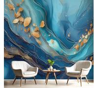 Fotomurale Soggiorno Blu Oceano Marmo A Spirale,Carta Da Parati 450X300Cm Murale Arte Astratta 3D Alla Decorazione Da Muro Xxl Poster Gigante Cameretta Per Camera Da Letto