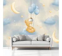 Fotomurale Soggiorno Carta da Parati Cartone Animato Orso Luna Carino 368x254 cm, Murale alla Moderna Decorazione da Muro 3D Poster Gigante per Soggiorni Camere da Letto Bambini