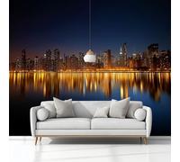 Fotomurale Soggiorno Carta da Parati Città Di New York Vista Notturna Blu 350x245 cm, Murale alla Moderna Decorazione da Muro 3D Poster Gigante per Soggiorni Camere da Letto Bambini