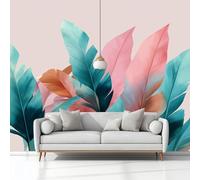 Fotomurale Soggiorno Carta da Parati Giungla Piante Foglie Rosa 368x254 cm, Murale alla Moderna Decorazione da Muro 3D Poster Gigante per Soggiorni Camere da Letto Bambini