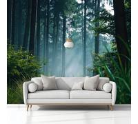 Fotomurale Soggiorno Carta da Parati Natura Paesaggio Foresta Verde Scuro 350x245 cm, Murale alla Moderna Decorazione da Muro 3D Poster Gigante per Soggiorni Camere da Letto Bambini