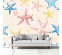 Fotomurale Soggiorno Carta da Parati Stella Marina Disegnata A Mano Beige 368x254 cm, Murale alla Moderna Decorazione da Muro 3D Poster Gigante per Soggiorni Camere da Letto Bambini