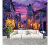 Fotomurale Strade Europee di Notte Murale in Tessuto Non Tessuto Poster Gigante 250x175 cm Viola Carta da Parati per Diverse Stanze Carta da Parete, Murale Alla Moda