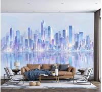 Fotomurali Carta Da Parati Panorama Urbano Del Futuro, 400x280cm - Carta Da Parati Stile Moderno Minimalista Murali Poster per Soggiorno Camera Da Letto Decorazioni Parete Seta, Viola Chiaro