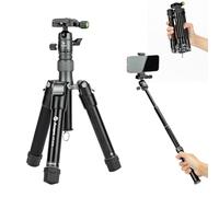 Fotopro Mini treppiede con testa a sfera, supporto per telefono, bastone per selfie staccabile, piegato solo 21,8 cm, carico massimo fino a 3 kg, FY-810, grigio