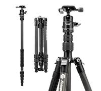 Fotopro Treppiede compatto in fibra di carbonio da 60 pollici con testa a sfera Piastra a sgancio rapido Monopiede staccabile Carico fino a 8 kg X-go E 2 in fibra di carbonio nero