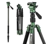 Fotopro Treppiede da viaggio in fibra di carbonio da 157,5 cm, leggero e compatto, con testa fluida, monopiede staccabile con piastra a sgancio rapido Arca-Swiss e borsa, treppiede per fotocamera